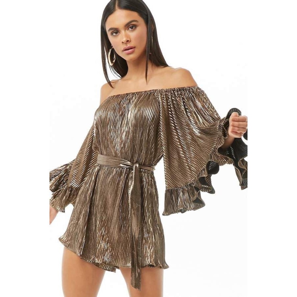 Women's Metallic Ruffle-trim Romper